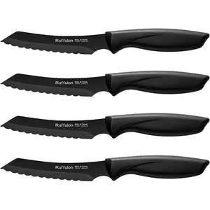 4 Pieces Sharp Serrated Steak Knife Set Stainless Steel Dinner Table Knives with Ergonomic Handles Dishwasher Safe Safe Kitchen Knives