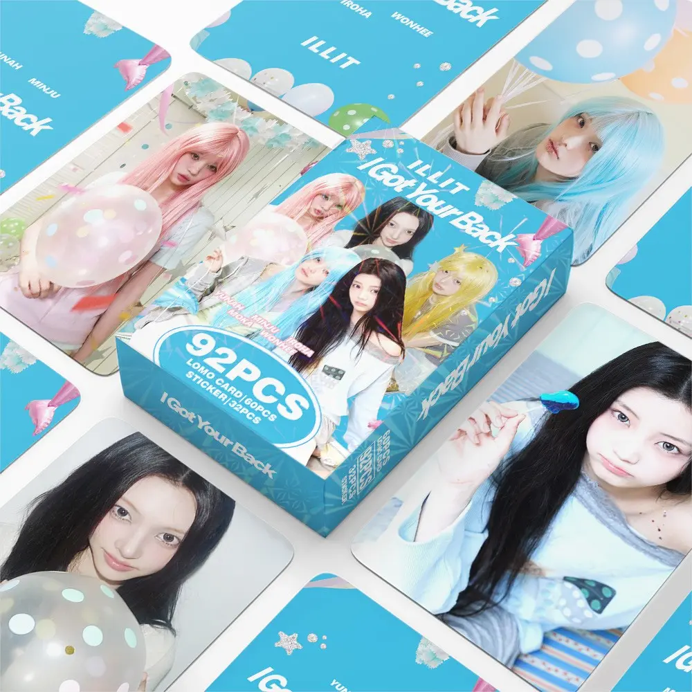 92 Sheets Illit New Album I Got Your Back Lomo Cards, 3 Inch Mini Photo Cards, Cute Idol Stickers, HD Printed, Collectible Photocards, Fans Merchandise Gift