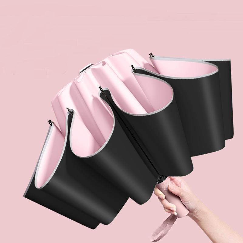 Waterproof Windproof 10-Rib Travel Compact Foldable Automatic Umbrella, 1 Count Safety Umbrella with Reflective Strip, Automatic Folding Umbrella