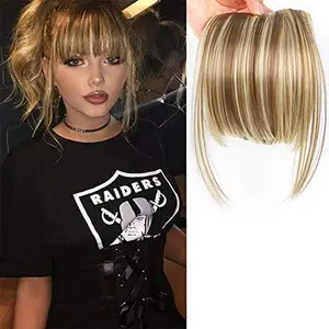 Fringe Bangs Synthetic Hair Extensions Clip in Bangs 6" Short Straight Hairpiece Front Neat Bang Two Side Blonde.ms