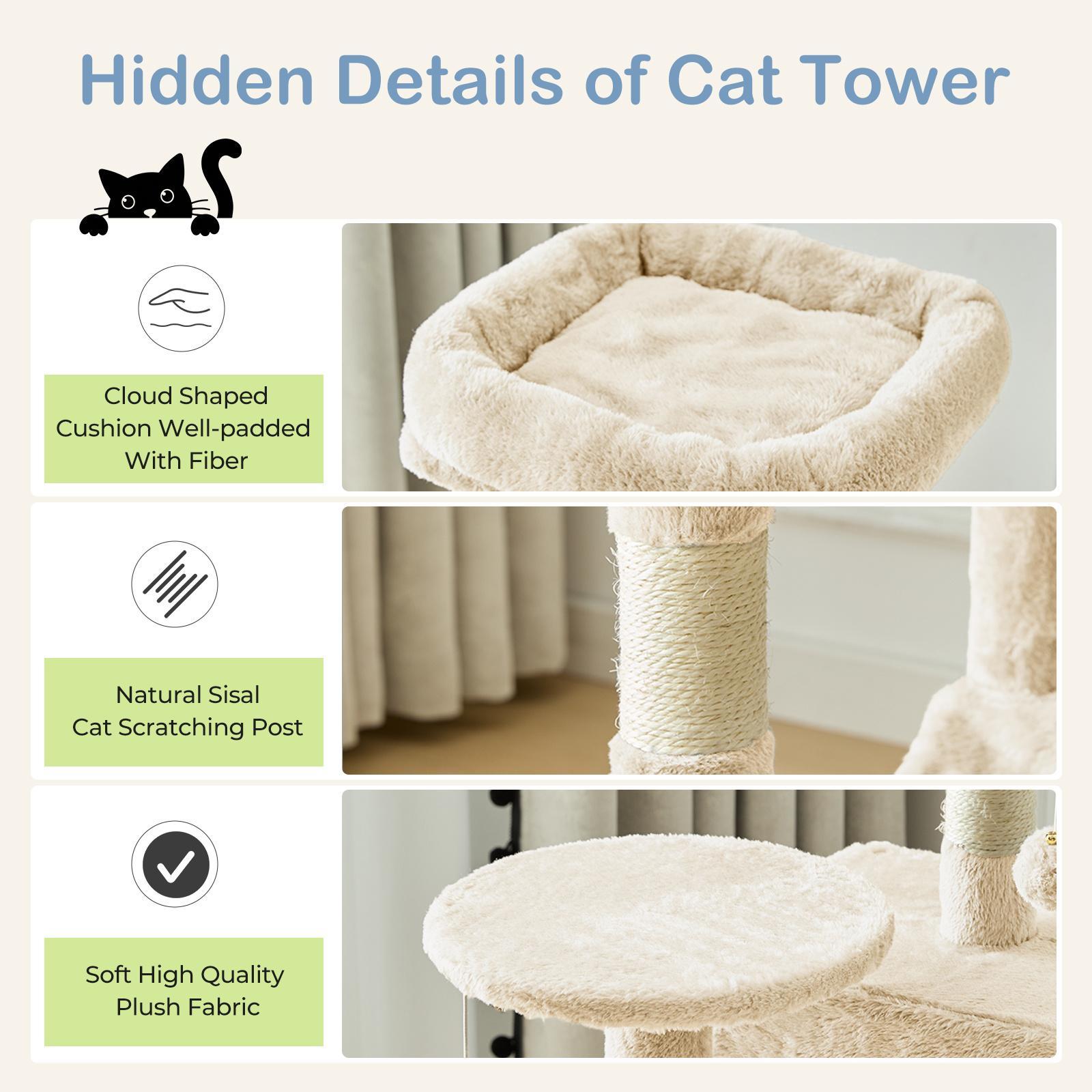 44 Inch Indoor Cat Tree, Cat Tower - Multi-Level Cat Condo Cat Furniture with Scratching Post, Hammock, Cave, Anti-Tilt Stable House Condo Pet Playhouse, Easy to Assemble, Perfect Gift for Indoor Kittens And Cats, Pet Home