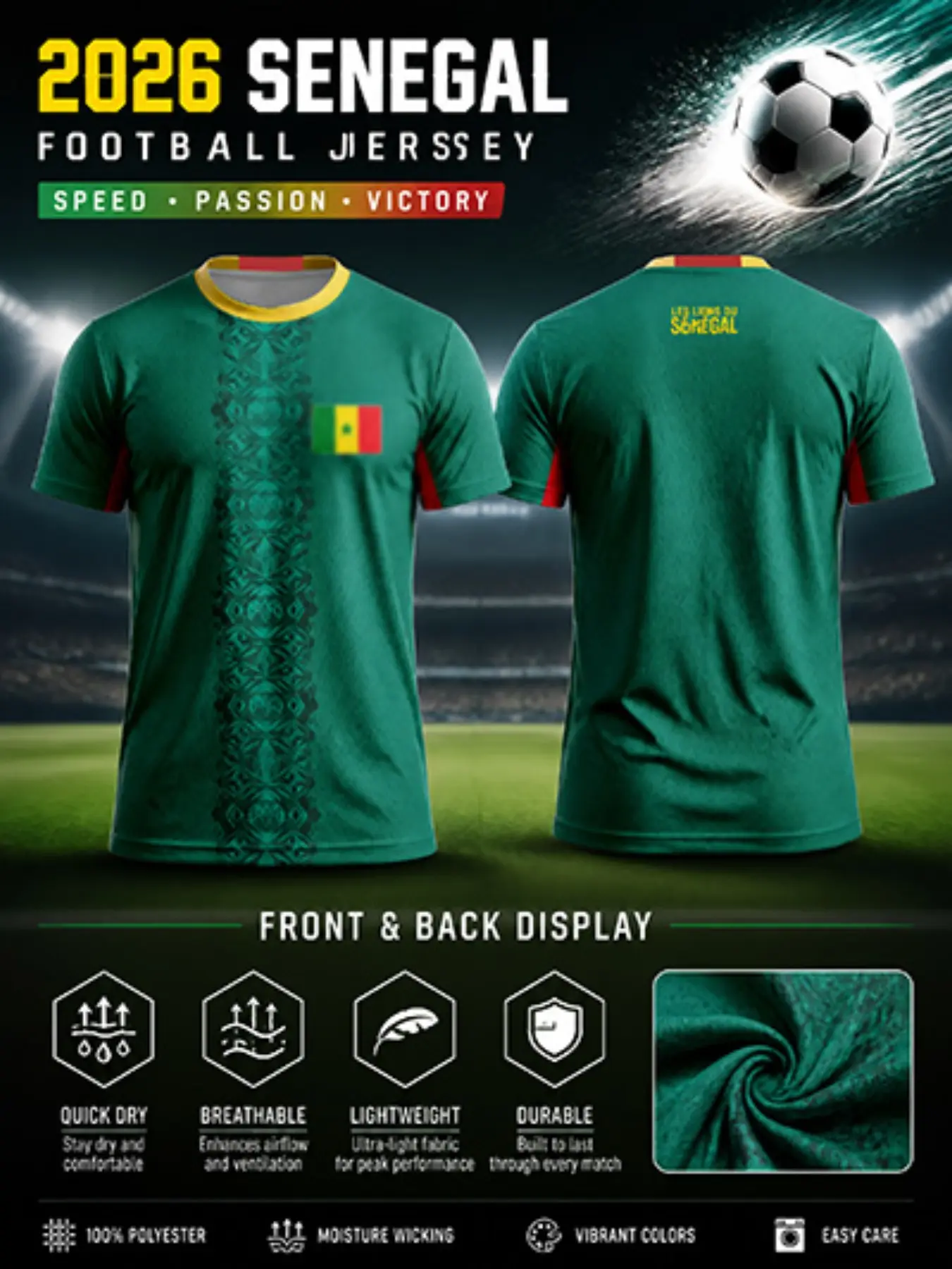 2026 Senegal Classic Tribal Soccer Jersey, Lightweight Quick-Dry Polyester, Sporty Fitted Design, Street Style, Football Jerseys