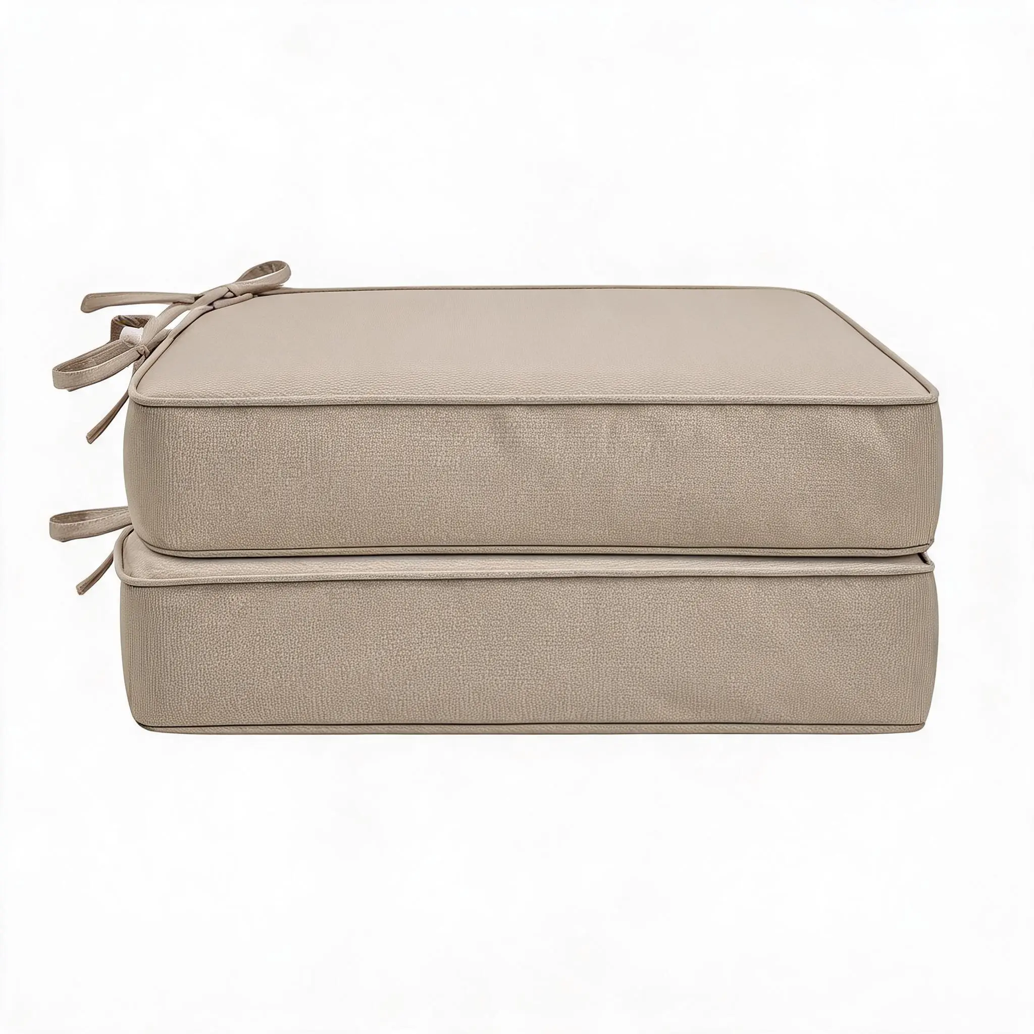 2-Pack Outdoor Patio Square Cushions (22x22x4 in) - 600D Oxford Cloth, Water-Resistant, Fade-Resistant, High-Density Foam, Non-Slip, Ties, Removable Washable Cover, Beige