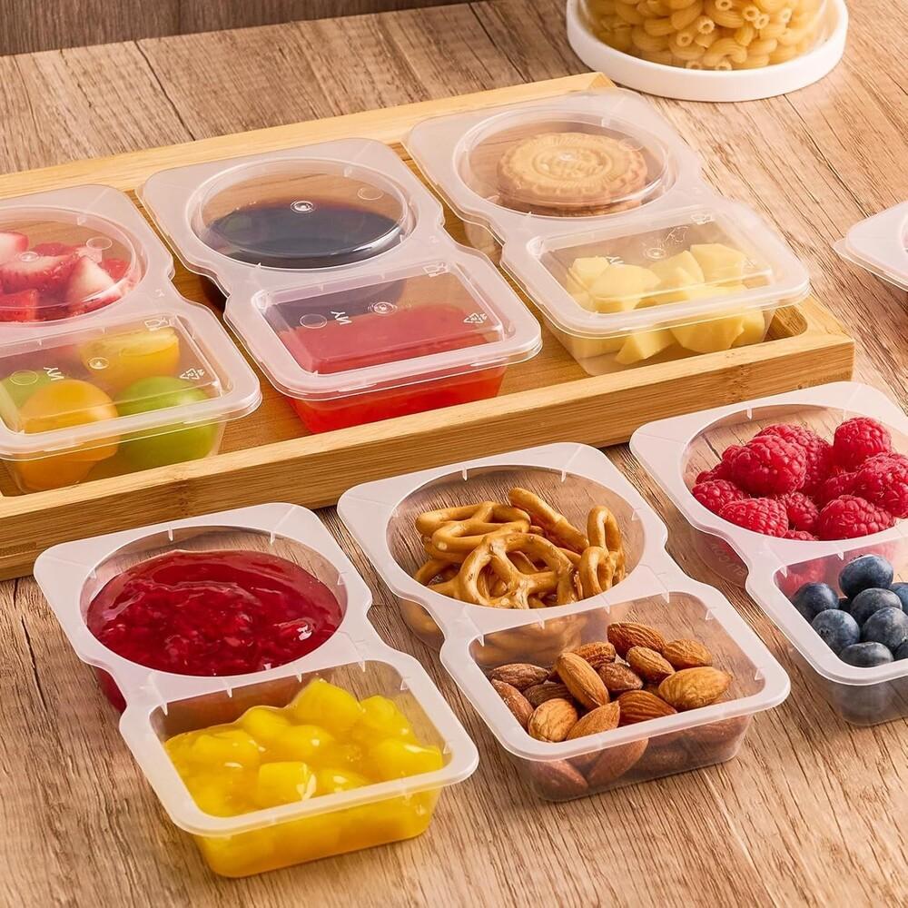 40 Pack Double Compartment Reusable Snackle Box Containers with Lids Portable Plastic Boxes for Snacks Meals Dipping Sauces Condiments Camping Picnic Travel On-the-Go Safe