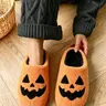 Women's Halloween Fall Winter Slippers, Warm Comfortable Thick Sole Shoes, Indoor Cartoon Pattern, Casual Textile Upper, Medium Width, Fun Slippers