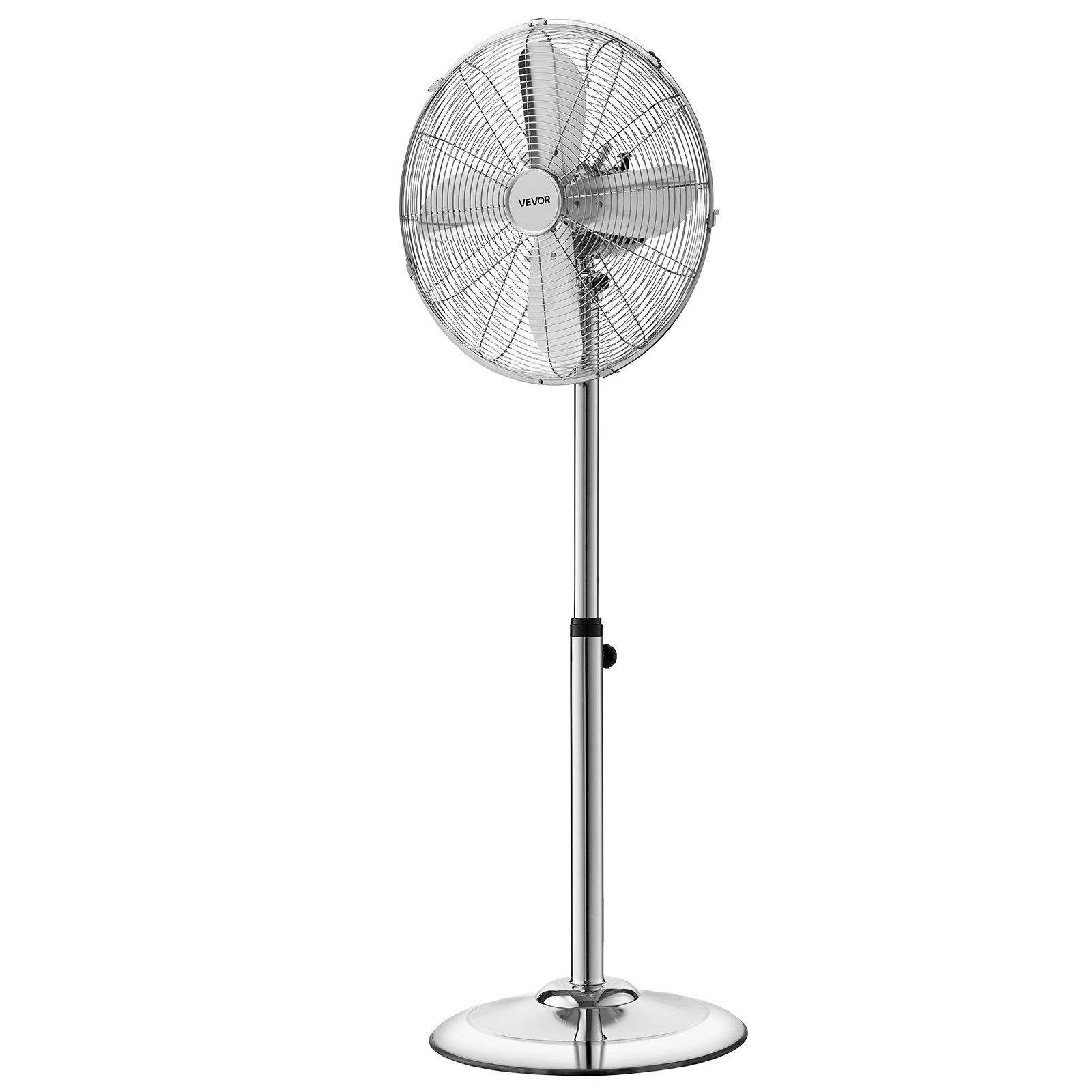 VEVOR 16-Inch High Velocity Pedestal Fan, 1450 CFM Industrial Standing Floor Fan with Handle, 75 °   Oscillating, 3-Speed Adjustable Height, Metal Made for Commercial, Garage, Workshop, Home, Silver