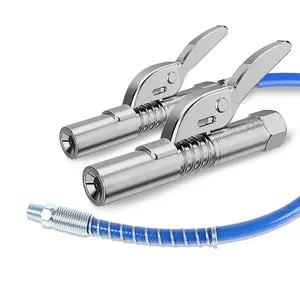 Grease Gun Coupler 2 Pcs, Strong Lock, Quick Release, Spring Flex Hose, Compatible with All Grease Guns, Grease Gun Fittings