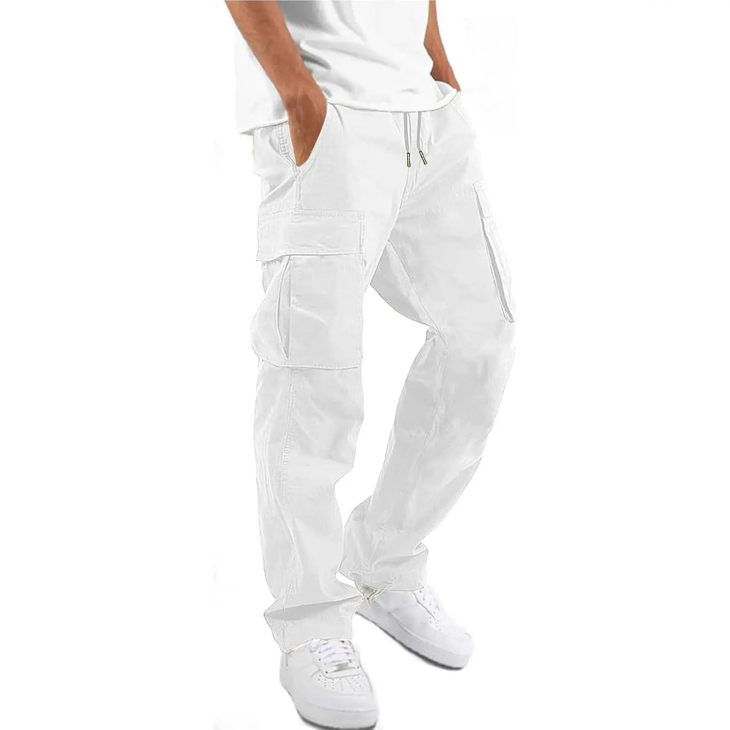 Mens Casual Joggers Pants Hiking Drawstring Chino Cargo Pants Straight Leg Pants