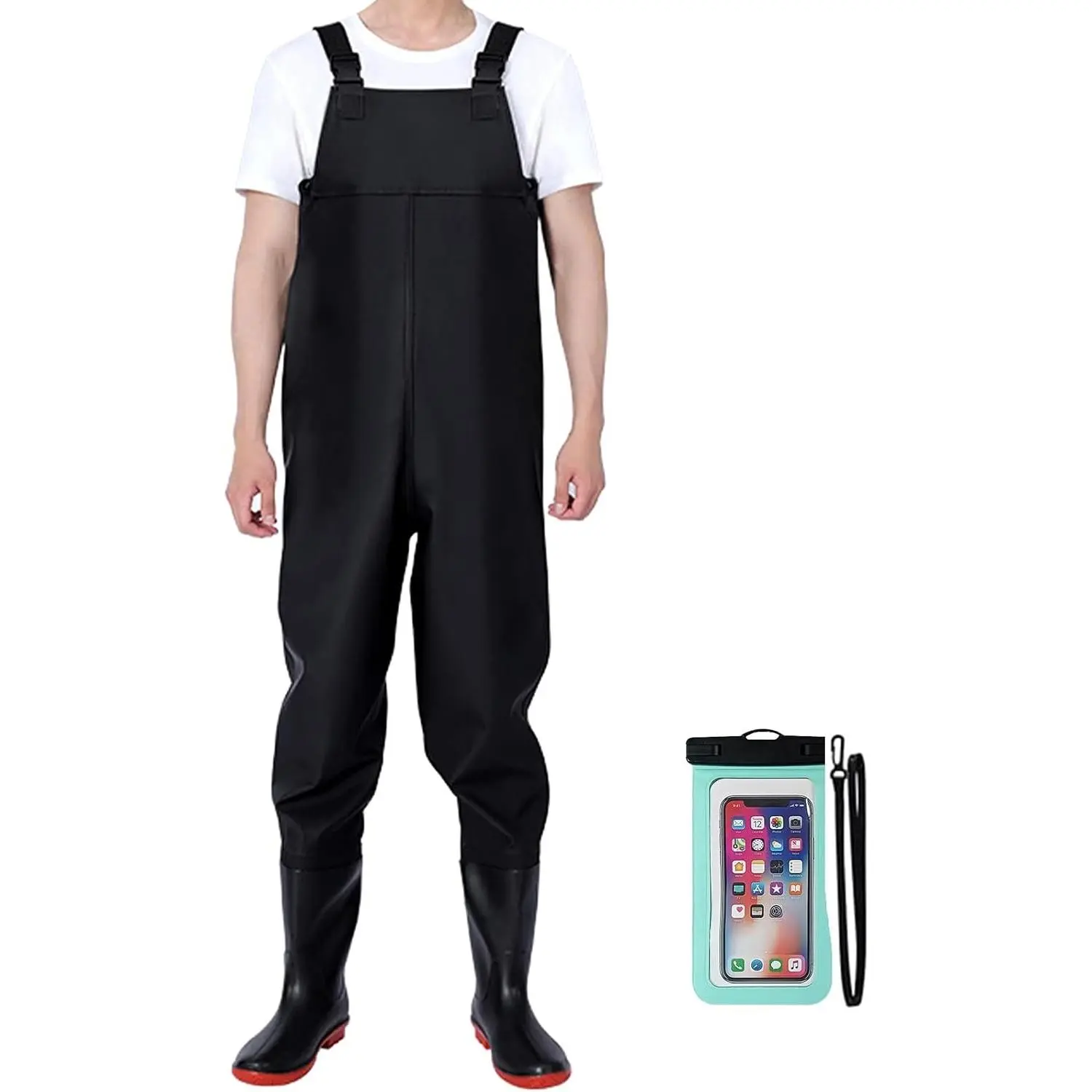 Waterproof PVC Lightweight Black Insulated Bootfoot Fishing Chest Waders and Waist Wader Pants for Men