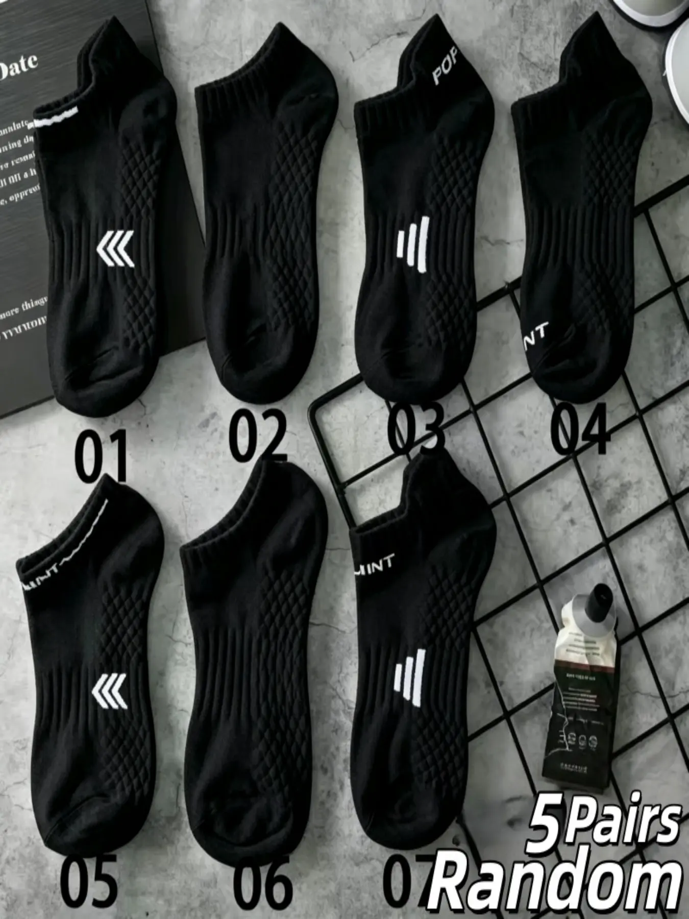 Men's Invisible Massage Crew Socks 5 Pairs, Breathable Mesh, Anti-Slip, Sweat-Wicking, High Elasticity, Casual & Sporty