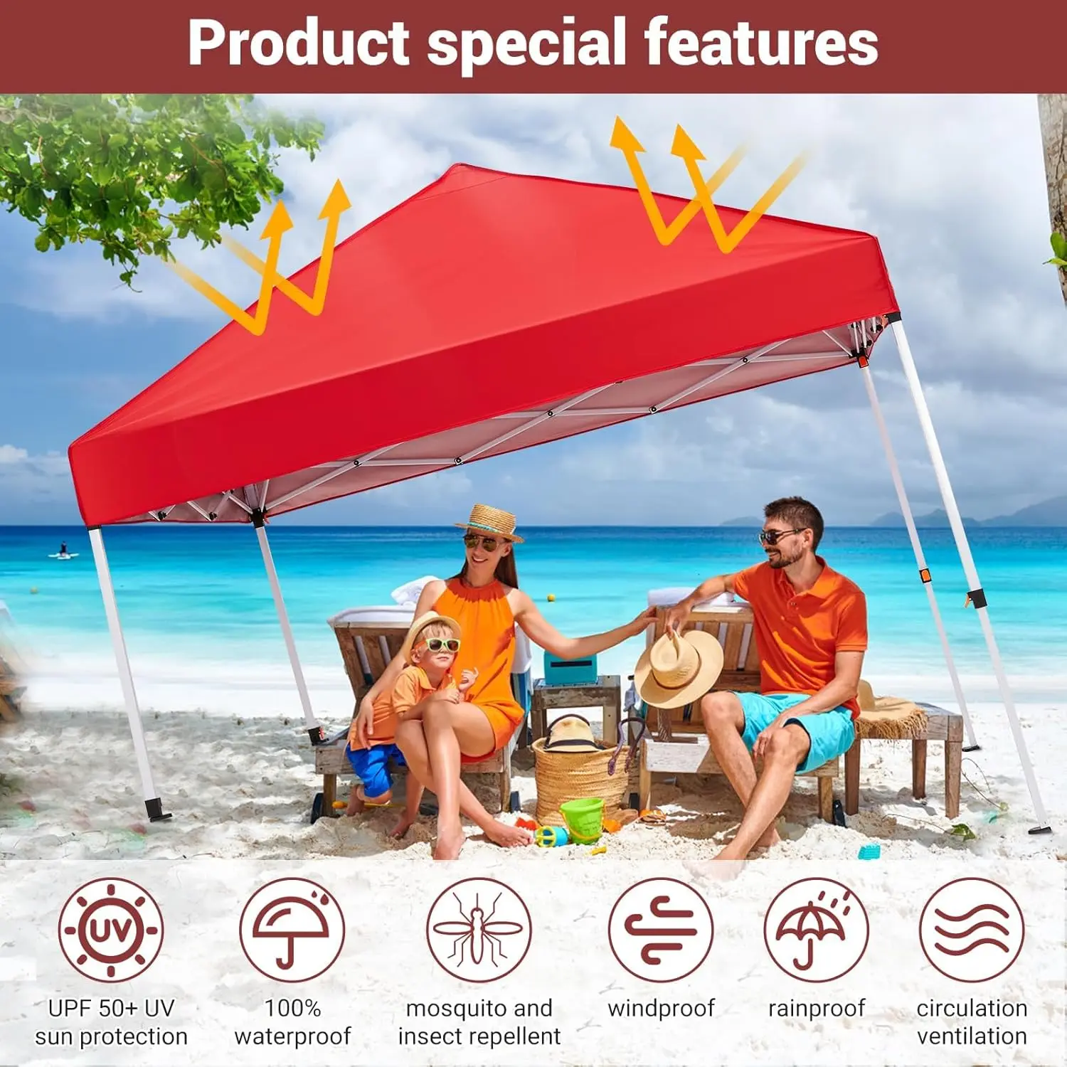 Garvee Pop Up Canopy Tent 8x8ft, Waterproof Outdoor Gazebo with Mesh Mosquito Netting, Easy Setup Sun Shelter for Camping, Patio, Beach, Parties – Includes Wheeled Storage Bag