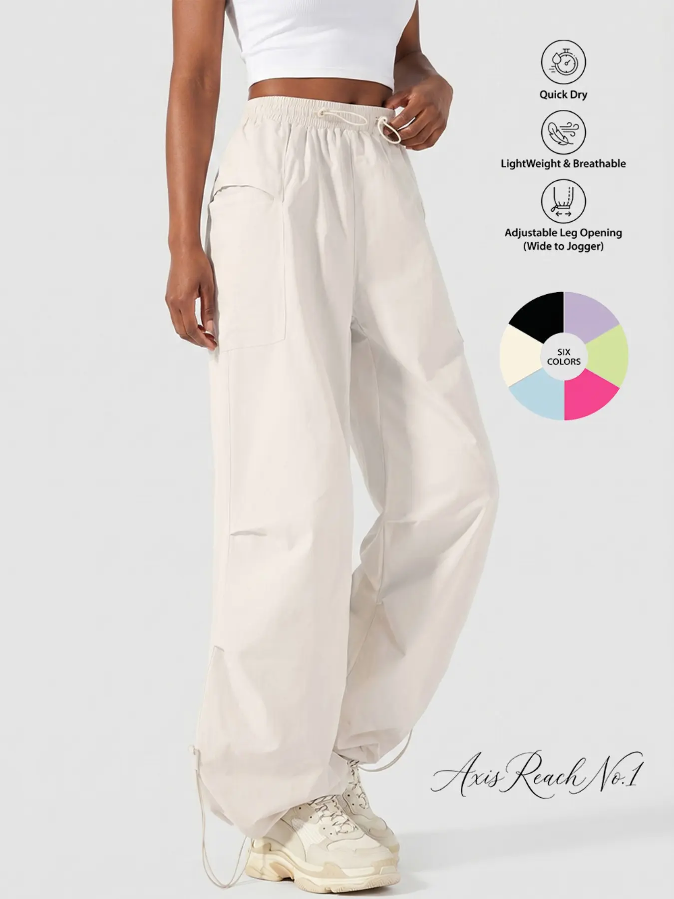 A1 Women's Baggy Flowy Parachute Pants Y2K High Waisted Drawstring Wide Leg Cargo Pants Lightweight Moisture-Wicking Utility Trousers with Adjustable Hem for Casual Streetwear Dance