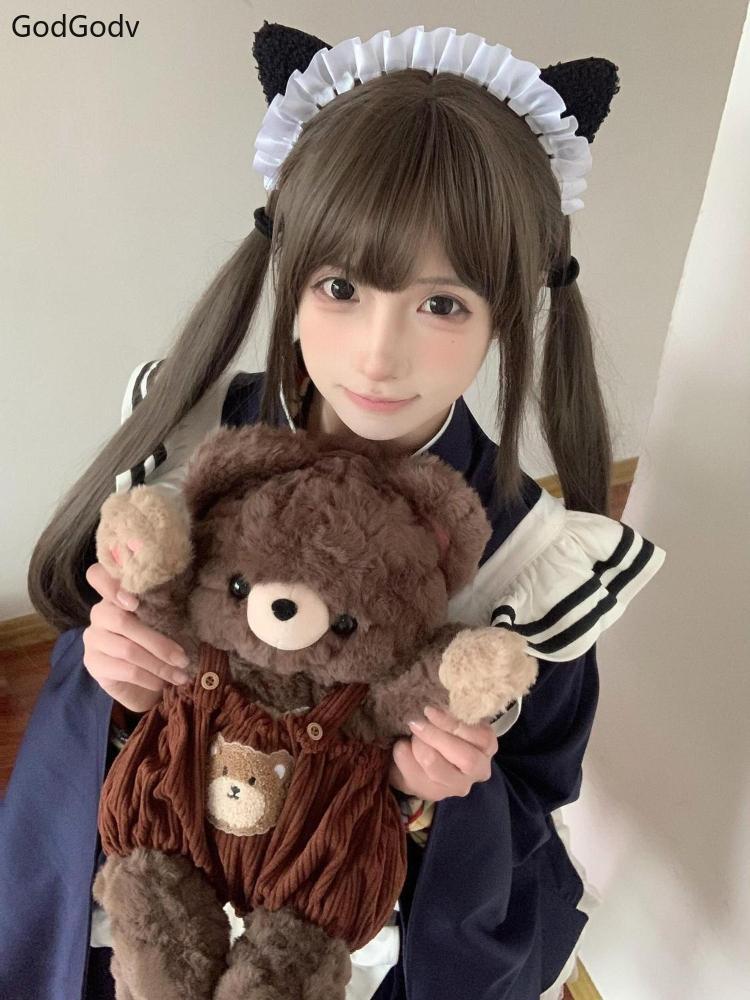 Spring Cosplay Lolita Woman Dress Elegant Bow Ruffle Design Navy Blue Cute Design Maid Dress Female Kawaii Chic Party Outfits