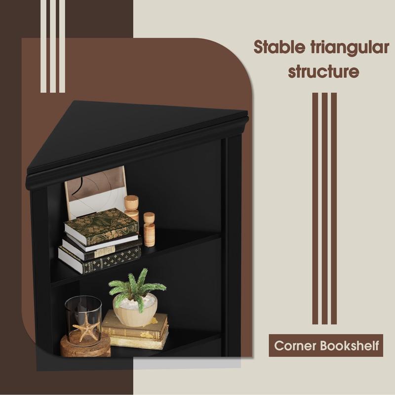 FURMAX Corner Bookcase with Storage, Corner Bookshelf Stand Storage Rack for Living Room, Home Office, Kitchen, Small Space