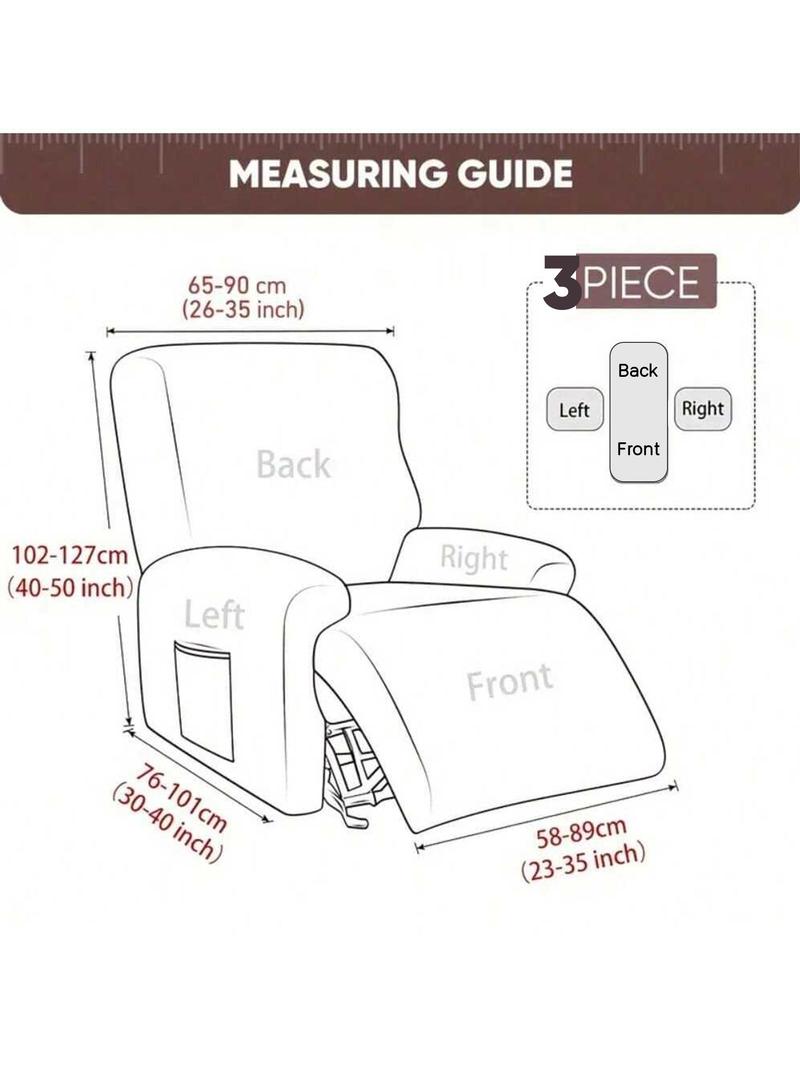 1-Seat Soft Recliner Chair Cover, Washable Sofa Couch Slipcover with Pocket, Nonslip Furniture Protector for Living Room, Bedroom & Home Decor