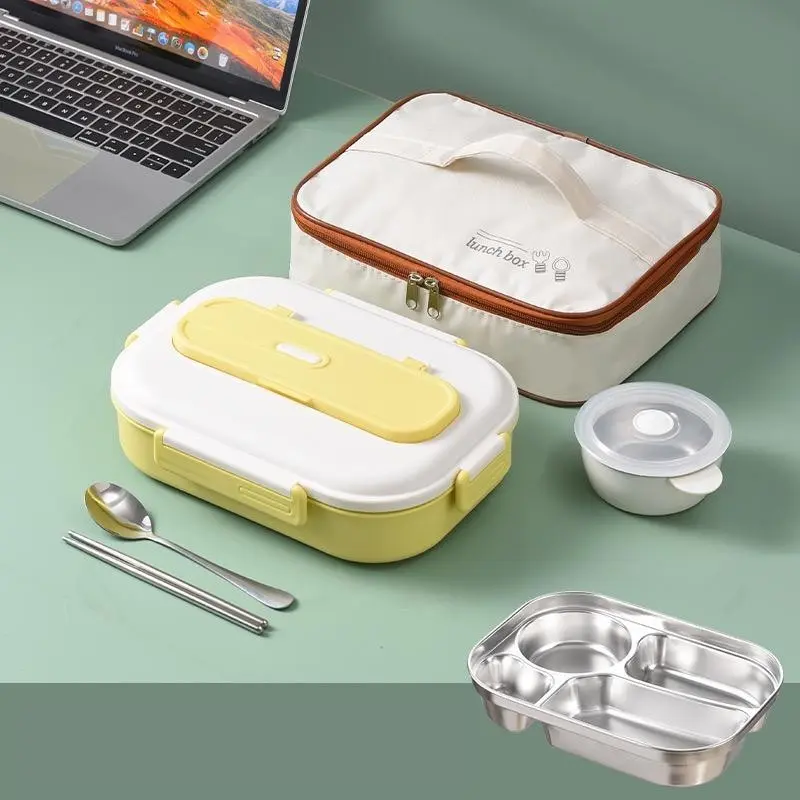 Portable 4-Compartment Lunch Box with Insulated Bag and Soup Bowl, Ideal for Adults at Work and Students at School