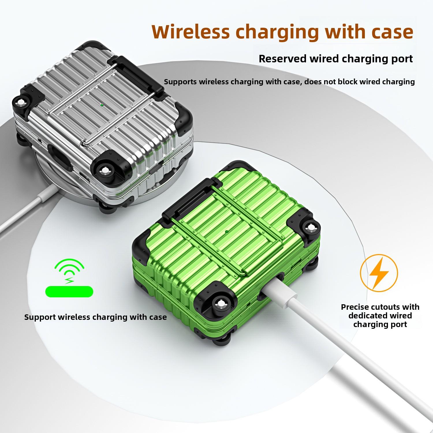 AirPods Case for AirPods 4th Generation, AirPods Pro 2, AirPods Pro 3, Shockproof Suitcase Luggage Design Protective Cover with Built-in Phone Stand, Lockable, Support Horizontal & Vertical StandAirPods Case for AirPods 4th Generation, AirPods Pro 2, AirP