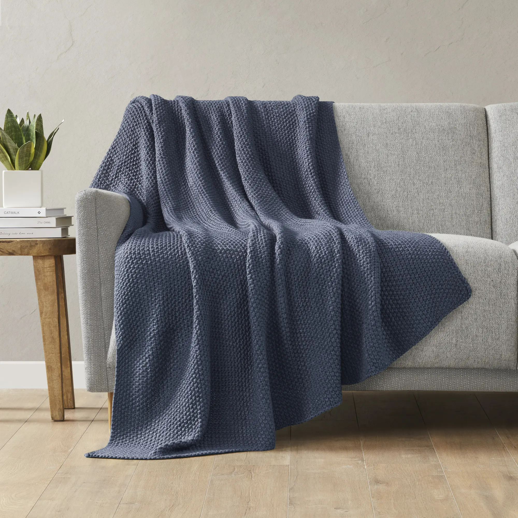 Nokaa 50x60 Inch Acrylic Throw Blanket - Cozy Knit Texture, Lightweight, Machine Washable Blue Blanket for Boating Summer Layering or Extra Warmth