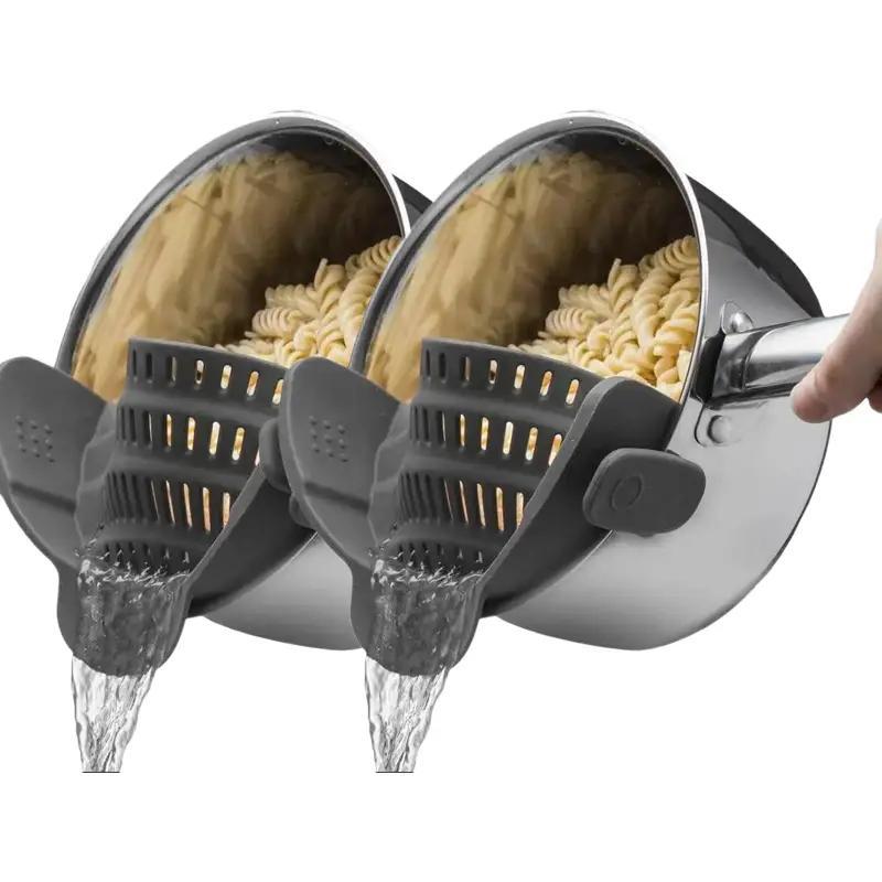 Silicone Pot and Pasta Strainer, Cookware, 1 Count Adjustable Silicone Clip on Food Strainer Clamp for Kitchen Cooking Pot
