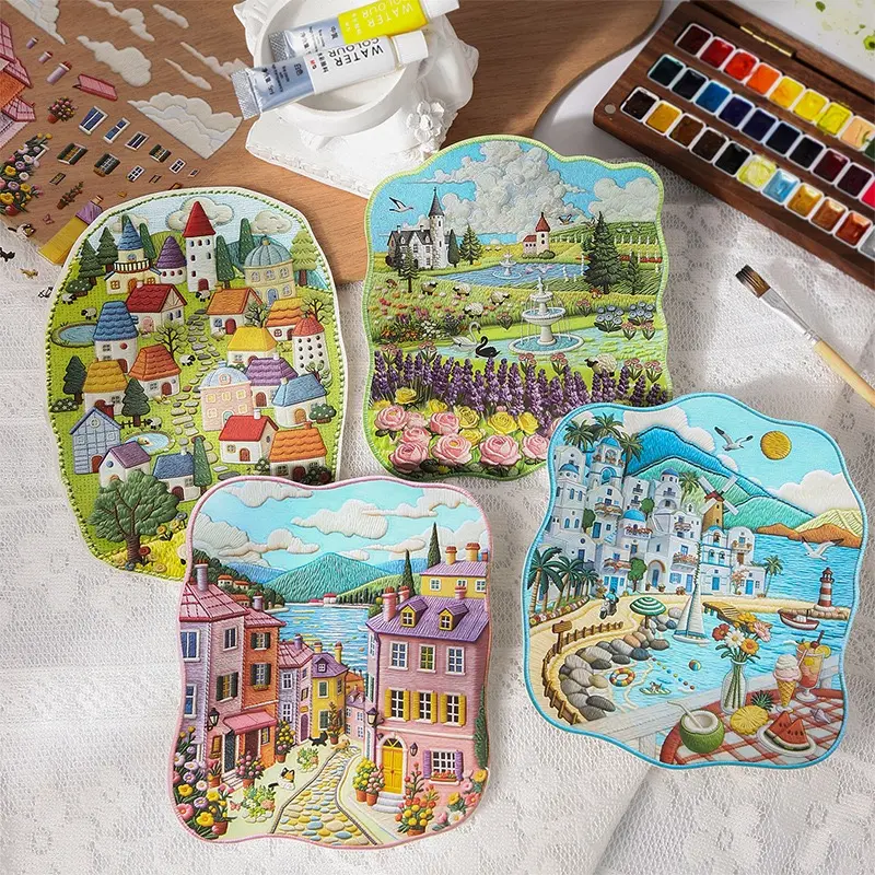 Set of 4 Vintage Miniature Sticker Sheets – Nostalgic Town & Ocean Scenes for Junk Journals, Scrapbook DIY & Artist Sketchbooks, Thoughtful Party Favors