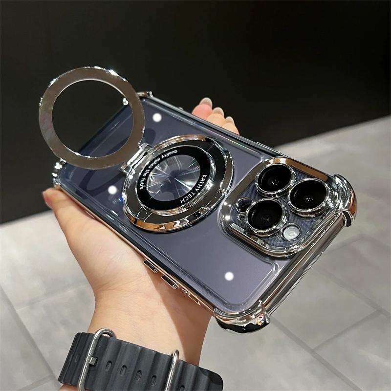 Wireless Charging Magsafe Ring Bracket Case For iPhone 11 12 13 14 15 16 ProMax Plus X XR XS Transparent Magnetic Bumper Cover