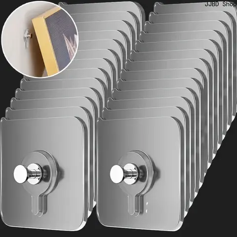15PC Durable Detachable Removable Adhesive Hooks Set - 6x6 Acrylic Photo Frame Posts, Strong-Hold Invisible Nail Screw Stickers, PVC Hangers for Casual Unisex Wall Mount Organizer Storage