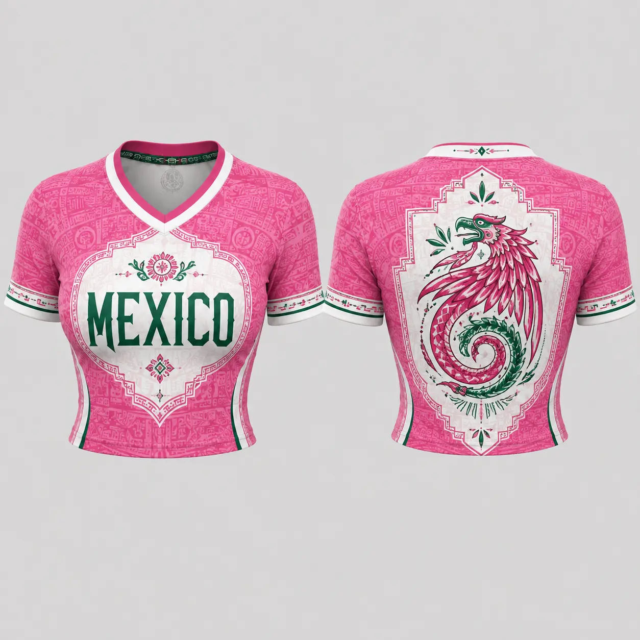 Women's Unisex Mexico Cropped Jersey Football Shirt, Soccer Fashion, Athletic Jersey Football, Eagle-Snake Aztec Graphic Crop Top, Mexican Pride Cinco de Mayo Outfit, Trendy Streetwear Gift Tee