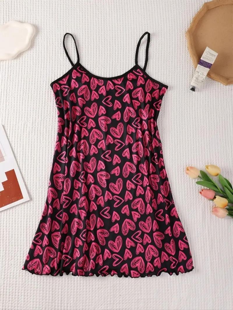 Women's All Over Print Sleeveless Cami Nightdress, Casual Soft Comfortable Spaghetti Strap Nightgown for All Seasons, Lady's Sleepwear for Indoor Wear, Breathable Sleep Dress