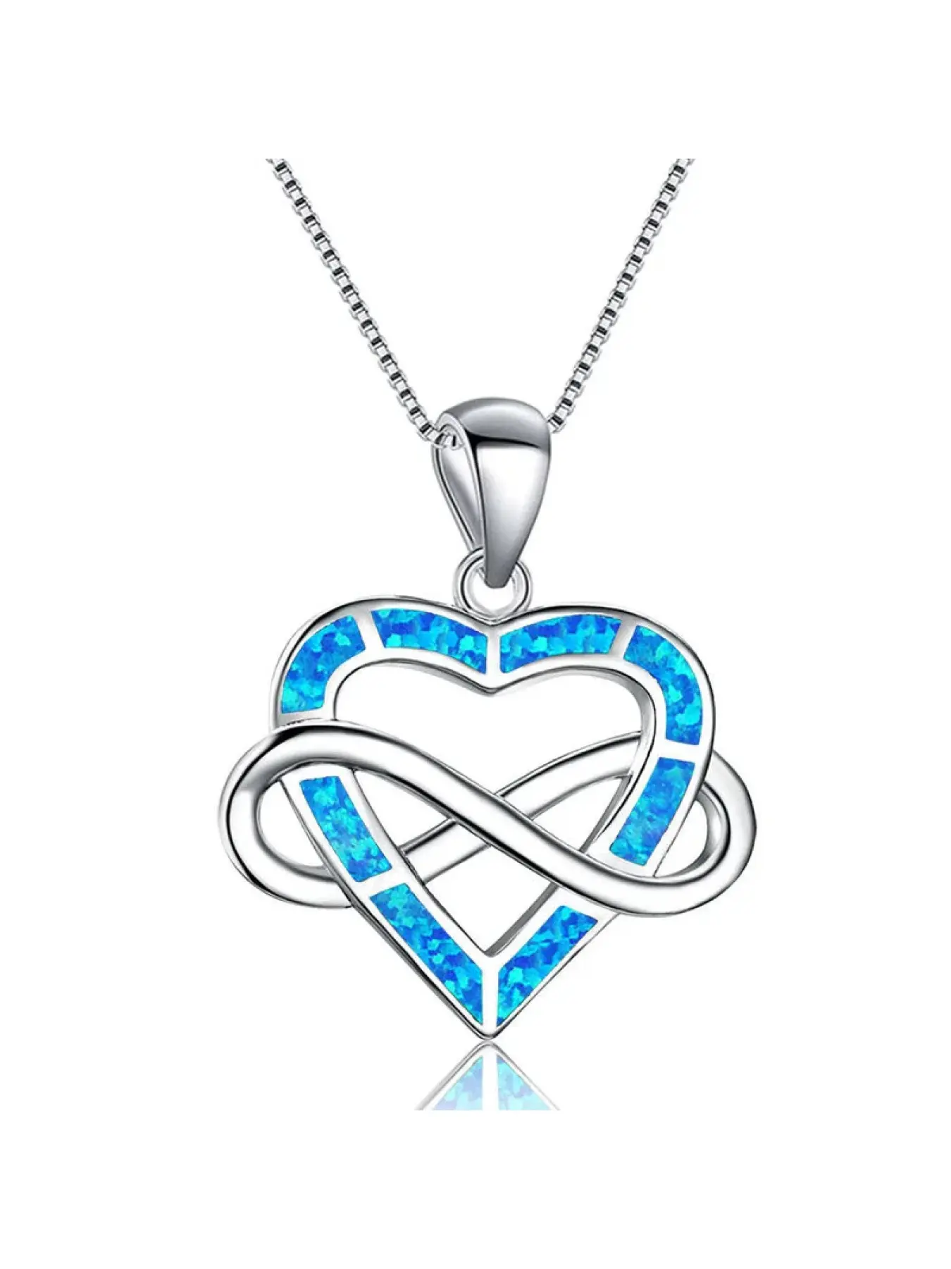 Eternal Love Necklace,Heart & Infinity Symbol Pendant with Blue Opal,Romantic Jewelry Gift for Her,Valentine's Day Gift for Wife