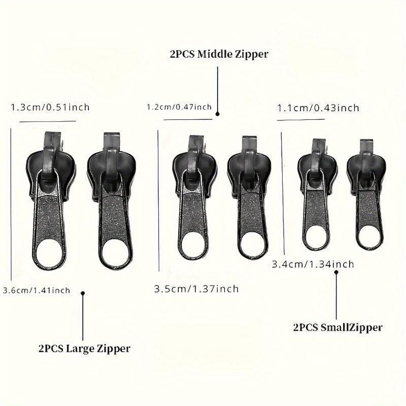 6/12/18pcs Zipper Fix Kit - Easy-Install Emergency Repair Buckles Black Compatible with Clothing