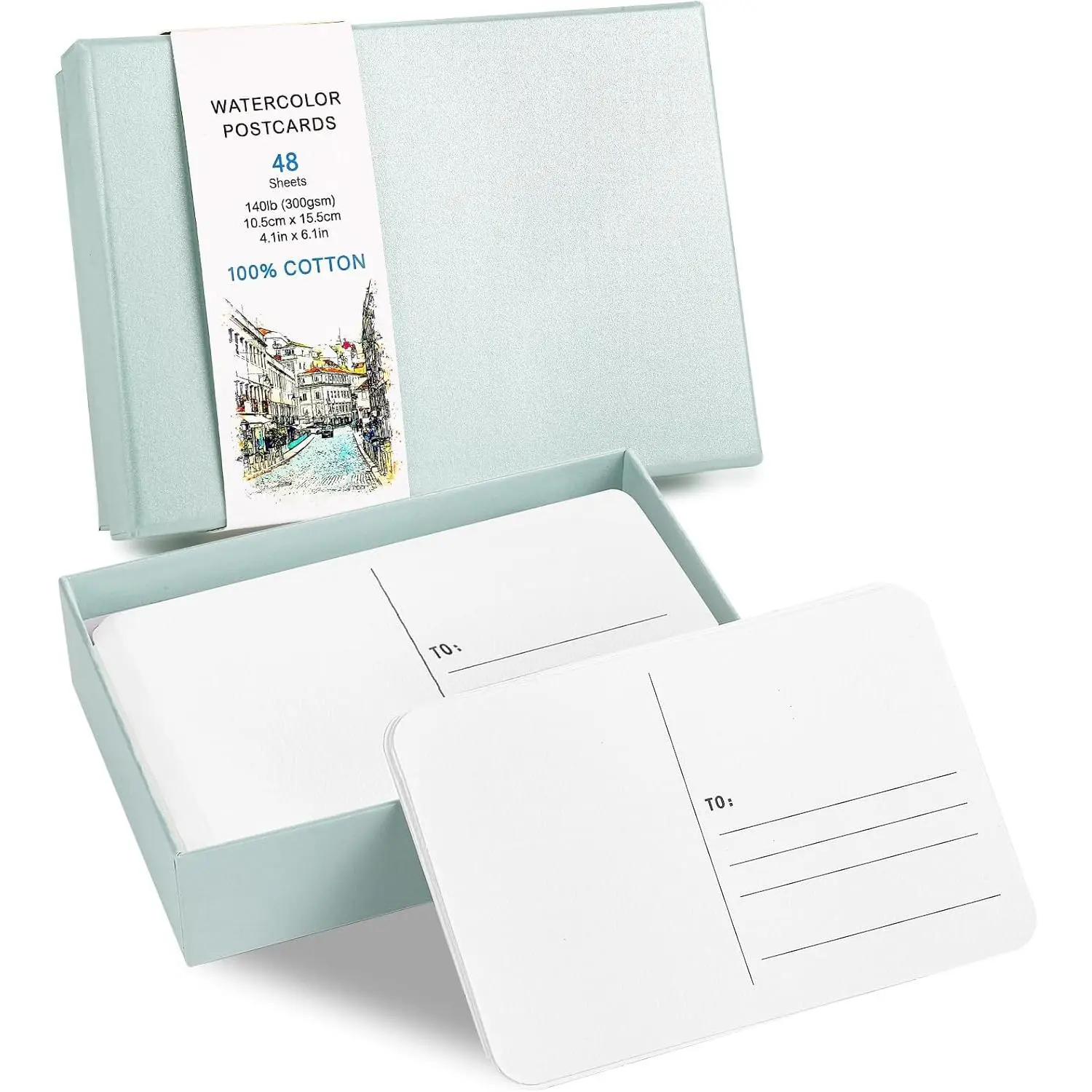 48 Sheets 4x6 Watercolor Postcards, 140lb/300gsm Blank Postcards Watercolor Paper Cards Art Supplies for Painting, DIY, Mailing, Invitations, Greeting Cards (Green)