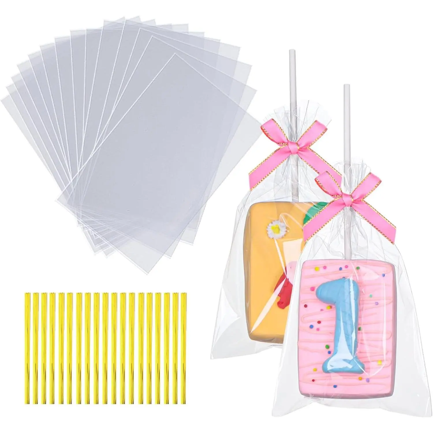 100 Pcs 4x6 Inch Clear Rice Krispie Treat Bags - Rice Kit Cakesicle Bags for Marshmallow, Macaron Pop, Candy, Apple Cookies, Cake Ore Pop Packaging (Individually Wrapped)