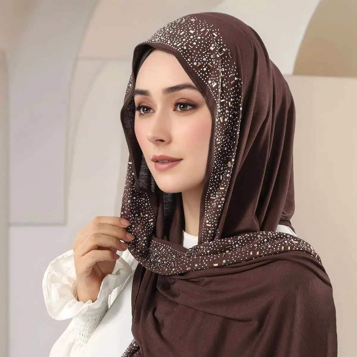 Diamond Modal Jersey instant Hijab Scarf Woman Muslim Shawls Ladies Soft Wraps Solid Color Islamic Headband Turban 170*60cm