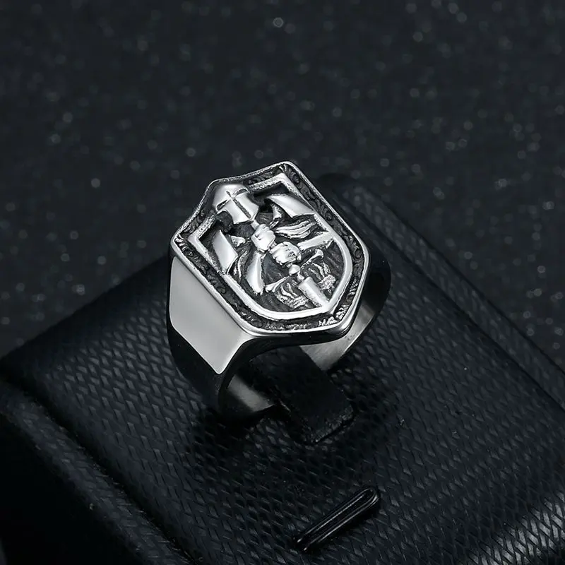 New European and American vintage ring, titanium steel Templar Knight Crusader men's ring
