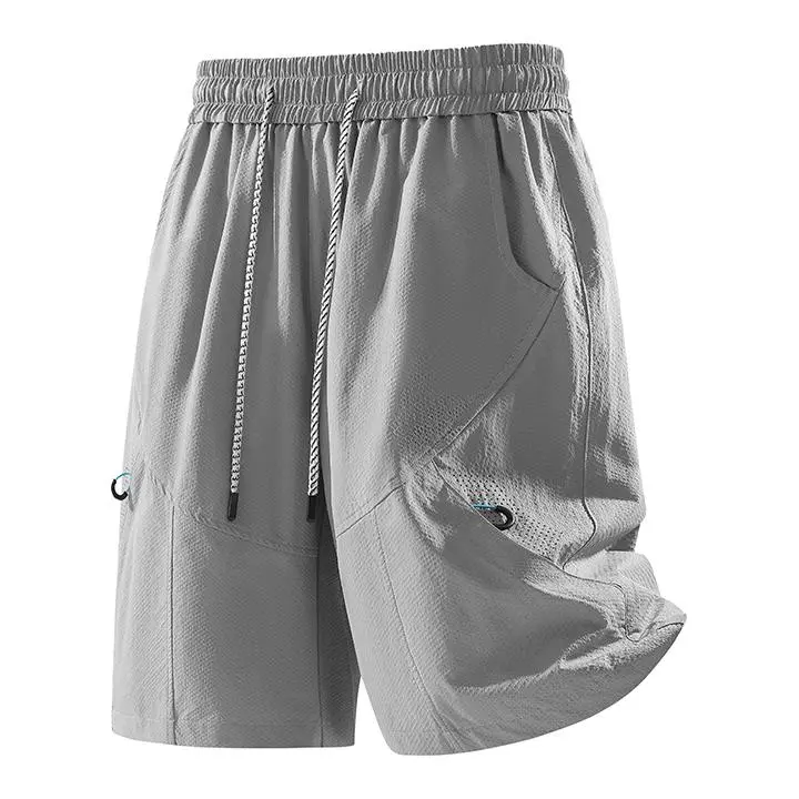 Men's Double Layer Elastic Waist Drawstring Shorts Diagonal Spliced Seam Craft Side Zip Loop Pocket Simple Solid Tone Breathable Bottoms Designed For Back to School Campus Student Daily Sports Training Lightweight Casual Summer Matching Shorts