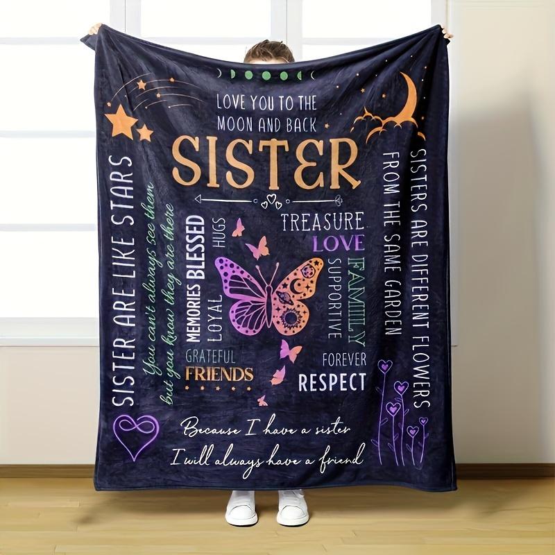 [1pc Soft Flannel Blanket Gift] 1pc A Letter to Sister Print Flannel Blanket, Soft Casual Warm Blanket, Multi-purpose Office Throw Blanket, Outdoor Camping Travel Blanket Multi-purpose Gift Blanket for All Season-280GSM