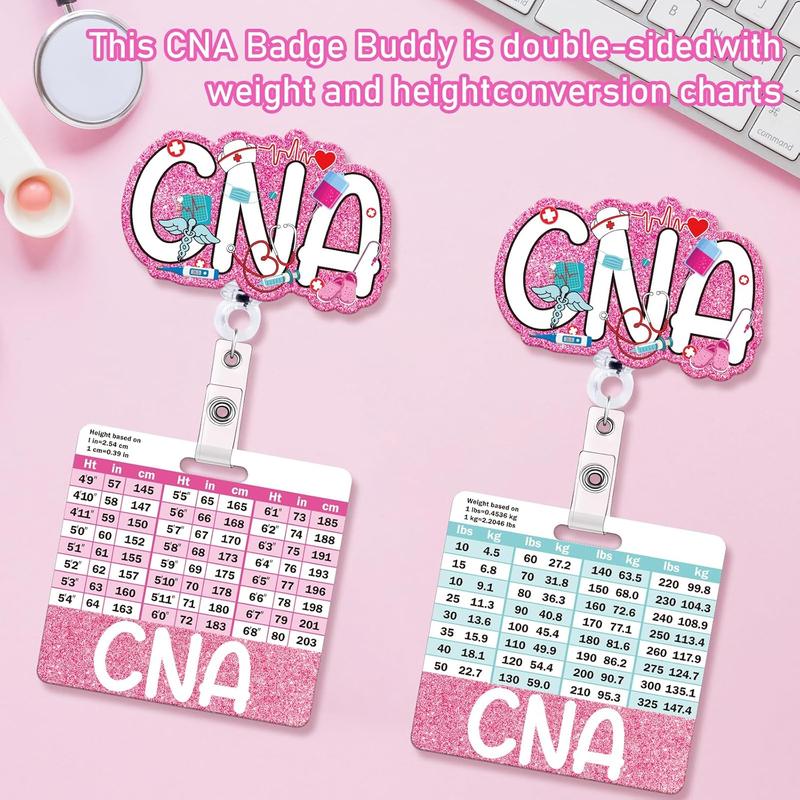 CNA Badge Reel with Badge Buddy -  Pink Certified  Assistant Badge Reel and CNA Badge Buddy Retractable ID Clip for   Gifts Work Accessories Essentials Conversion Charts