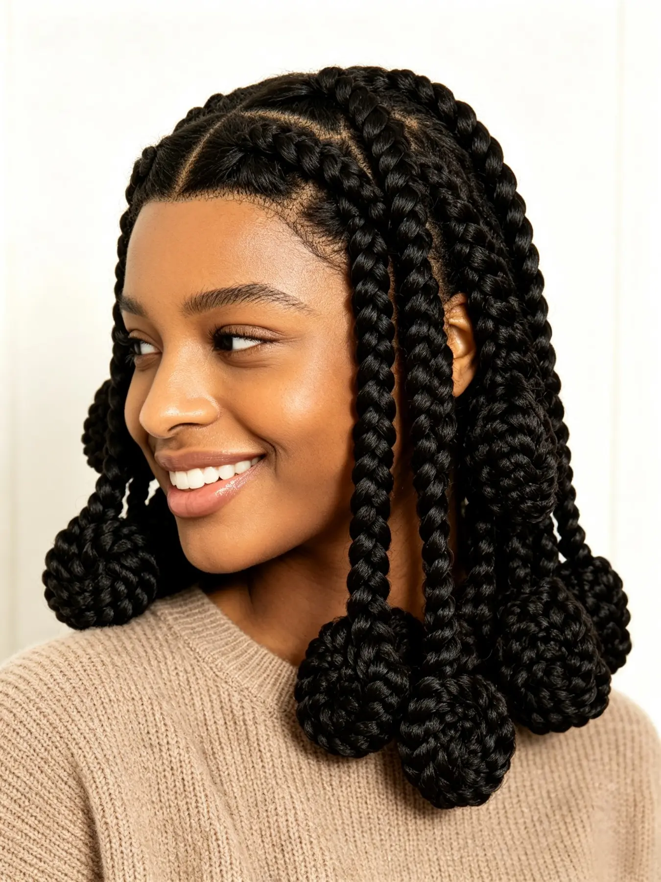 12 Inch Bubble Ball End Braided Wig, Natural Hairline, Lightweight & Comfortable, Perfect for Daily Wear, Stylish and Easy to Maintain