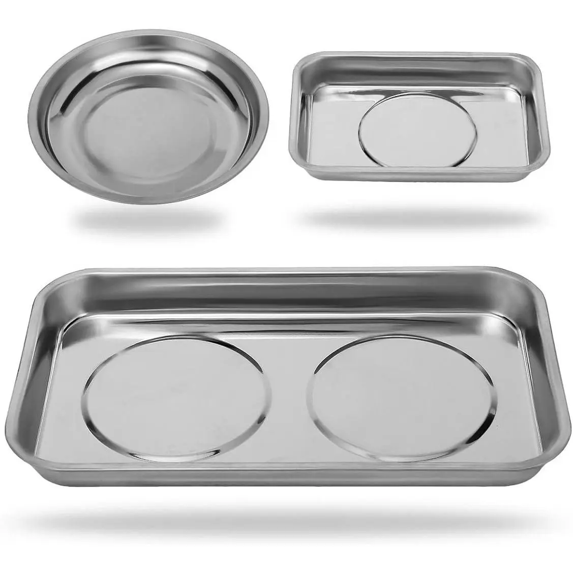 Stainless Steel Tool Organiser Set, 3pc Tray & Bowl Socket Screw Nut Holder with Extra-Thick Tray and Anti-Slip Cover, Tray & Bowl 3Pc