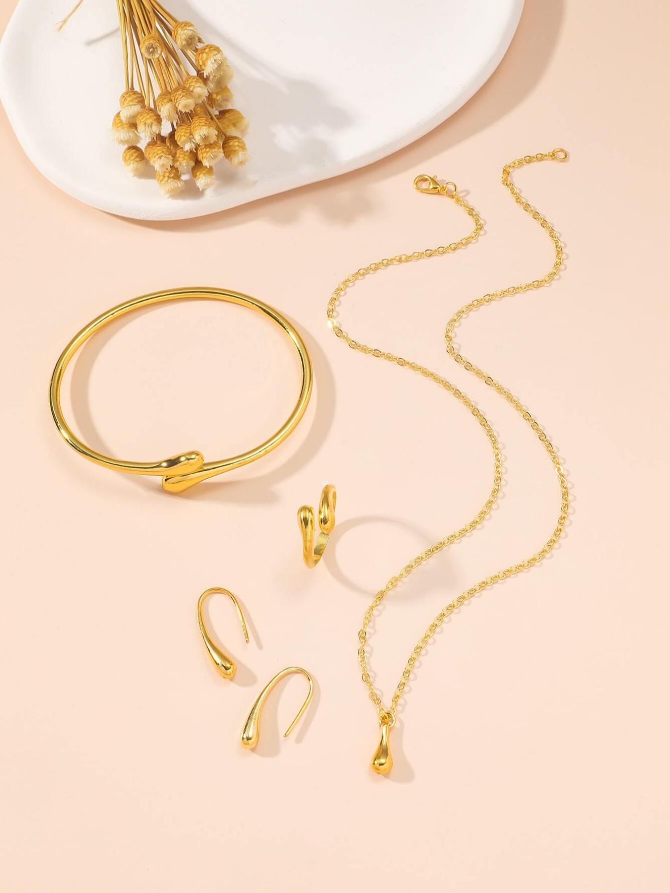 Summer Elegant Fashion Jewelry Set Include Bangle & Pendant Necklace & Ring & Earrings, Trendy All-match & Exquisite Jewelry for Party, Daily Clothing Decor Summer Elegant Fashion Jewelry Set Include Bangle & Pendant Necklace & Ring & Earrings, Trendy All-match & Exquisite Jewelry for Party, Daily Clothing Decor