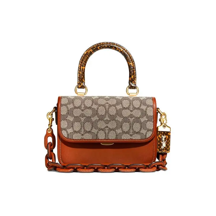 COACH Rogue 22 Small Crossbody Bag for Women – Monogram-Printed Snake Skin Leather with Chain Strap, Top-Zip Closure, and Interior Zip Pocket – Caramel Brown