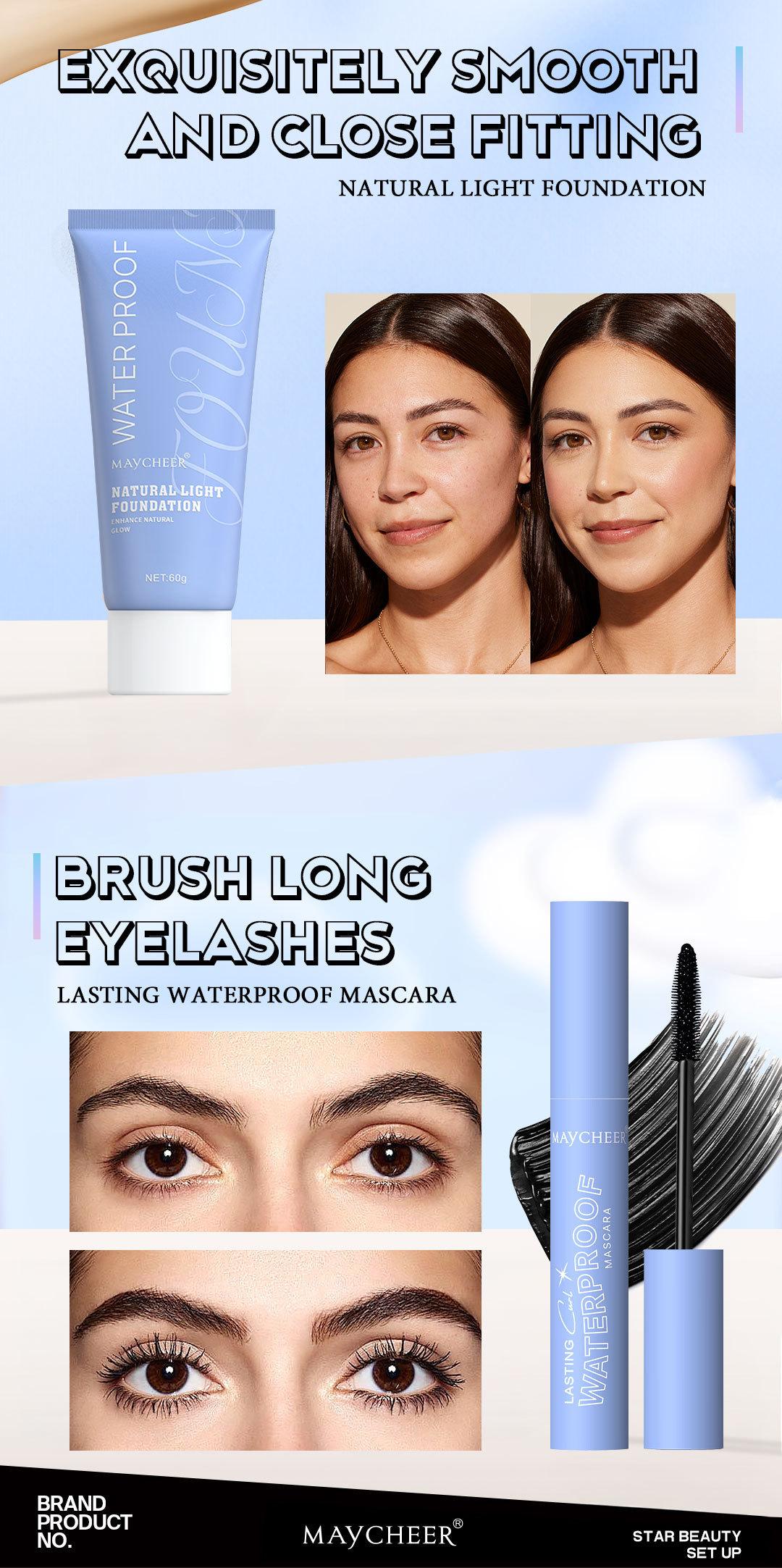 MAYCHEER Heart-to-Heart Beauty Makeup Set: Lipstick, Lip Gloss, Eyeliner, Eyebrow Pencil, Foundation, Powder Set