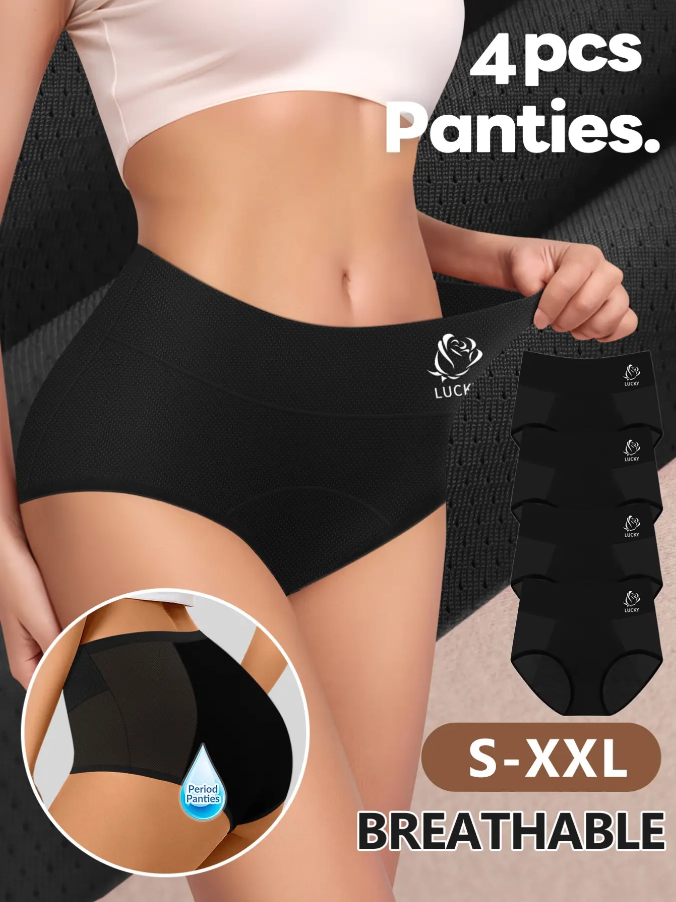 4-Pack Leakproof Underwear for Menstrual Period, Minimalist Full Coverage Absorbent Briefs, High Waist Fitted Sexy Underwear for All Seasons