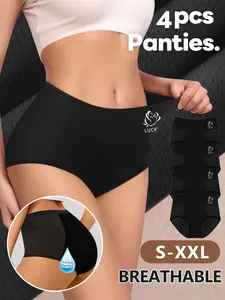 4-Pack Leakproof Underwear for Menstrual Period, Minimalist Full Coverage Absorbent Briefs, High Waist Fitted Sexy Underwear for All Seasons