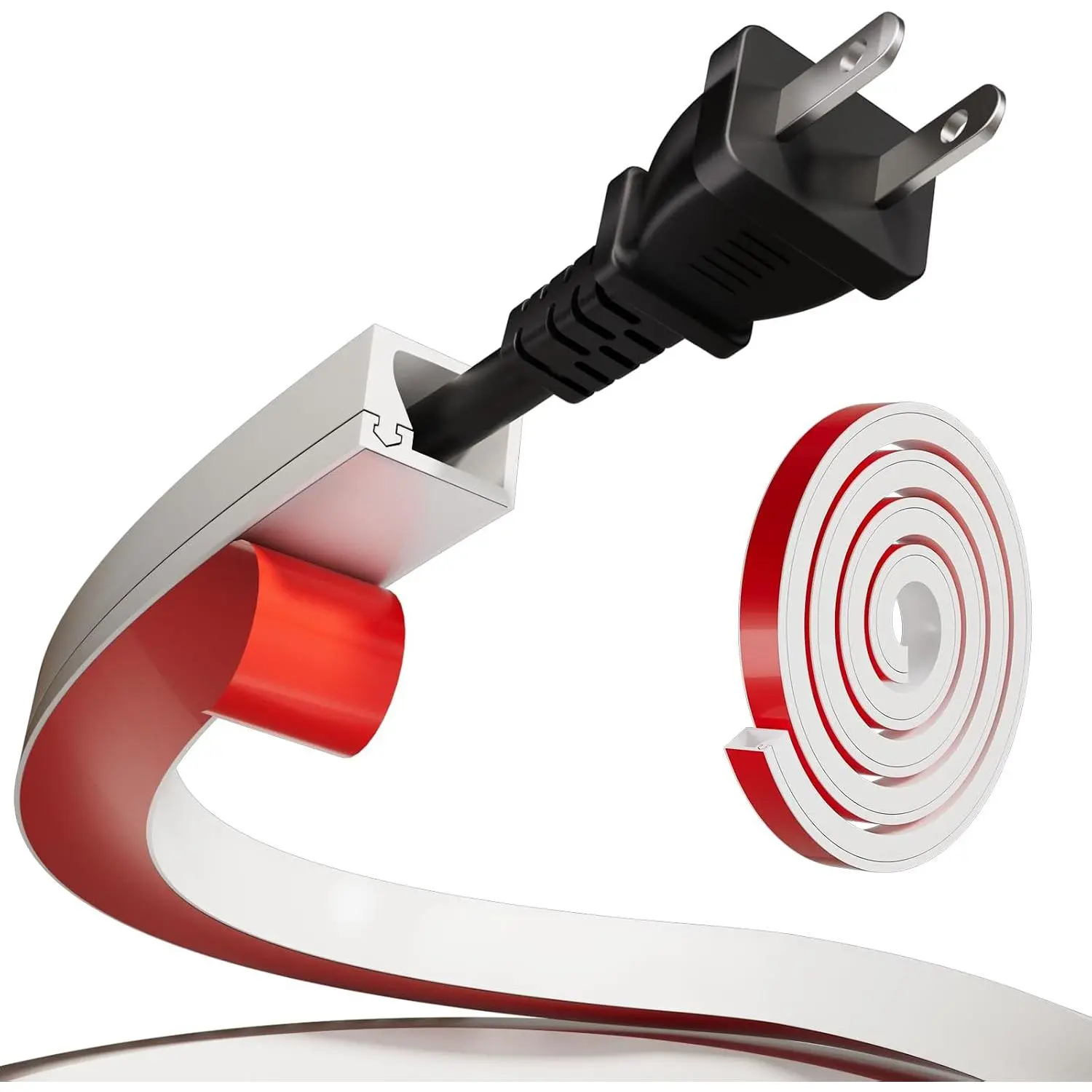 39"  Cord Hider for 1 Cord, Self-Adhesive Wall Cord Cover | Flexible Side Buckle  Raceway for Wall Mounted TV,  Office Desk  Management, White