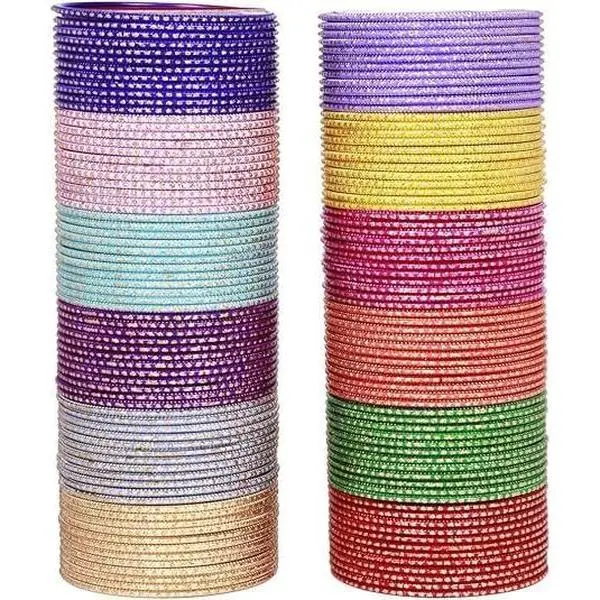 Jewellery Indian Traditonal Metal Bangles for Wedding & Party Wear Optional Colours for Women & Bridal Bollywood Style 144 count Multi Color Chudi Set | Lightweight Designer Bangles