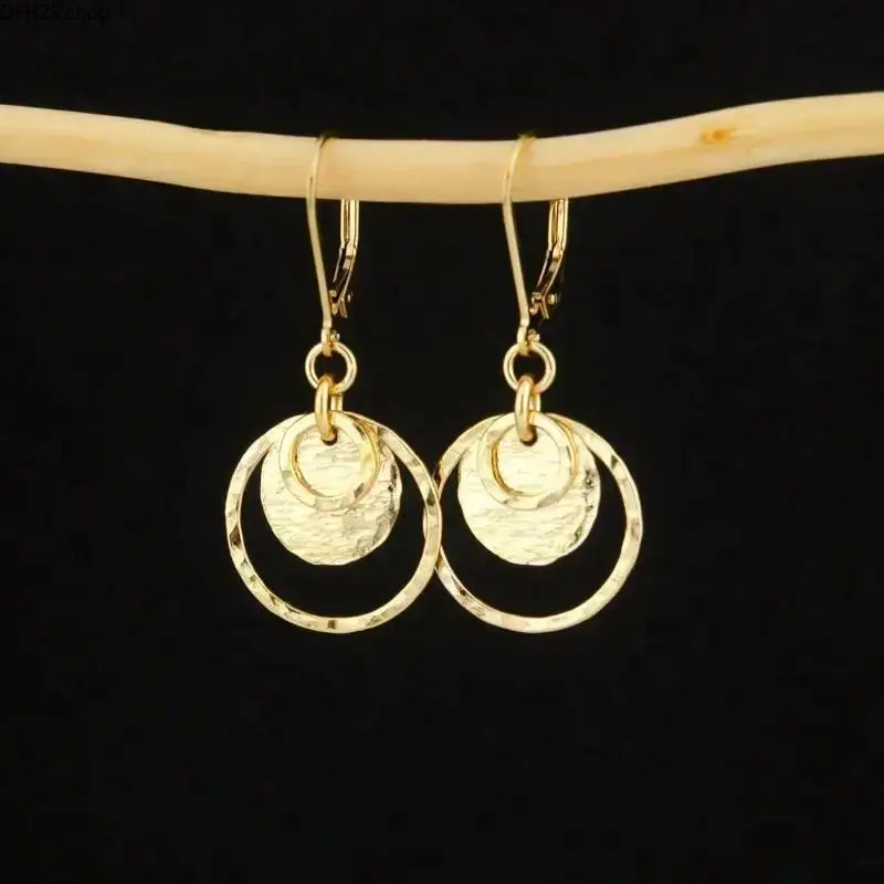 Hammered Disc Leverback Earrings for Women, Silver Plated Dangle Jewelry with Textured Finish, Lightweight Fashion Accessory for Daily Wear