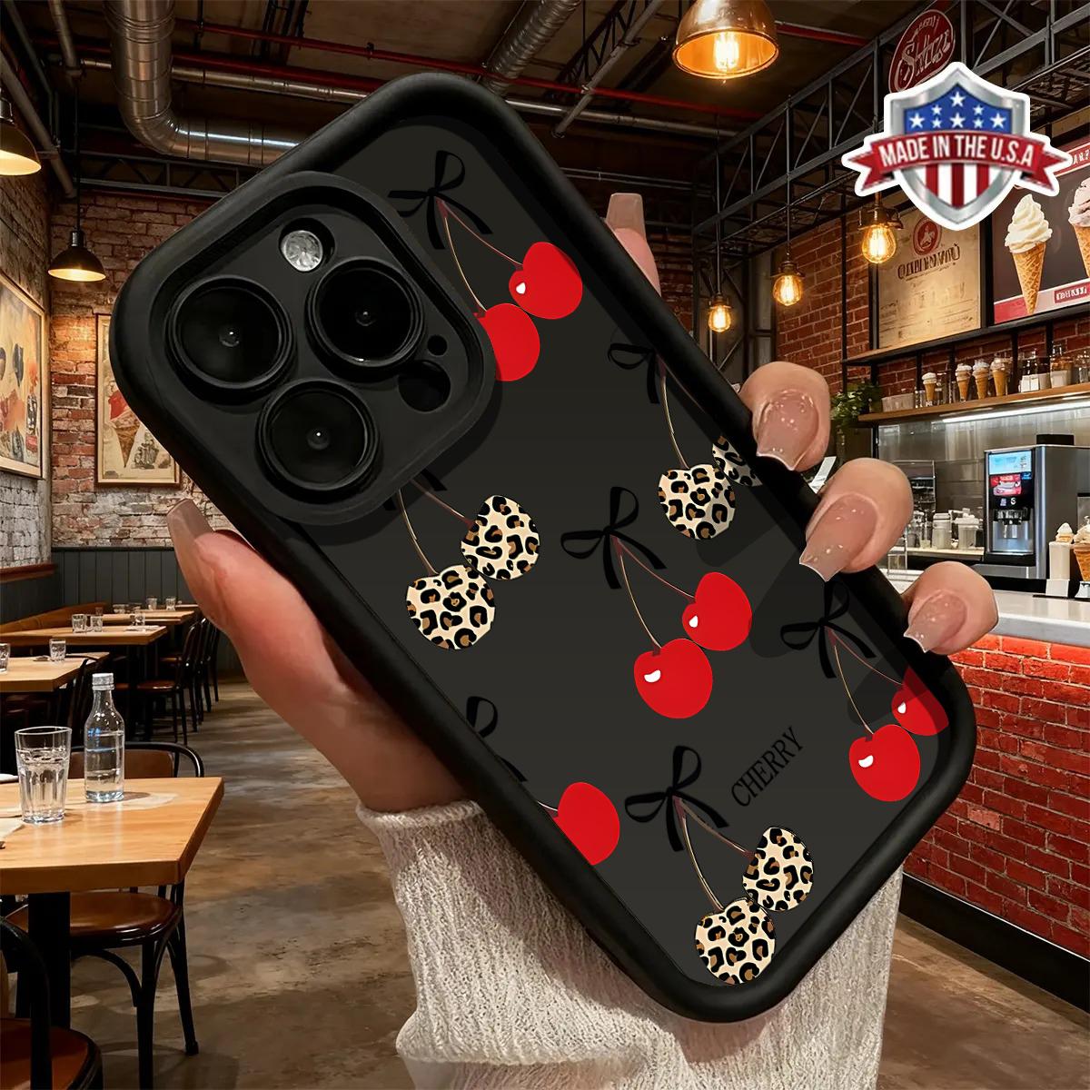 Elegant cherry pattern phone case,anti yellowing electroplating ultra-thin TPU material, suitable for iPhone 17Pro Max Air 16 15 Plus 14 13 12 11 XR XS durable tpu cover shockproof anti-fall phone case