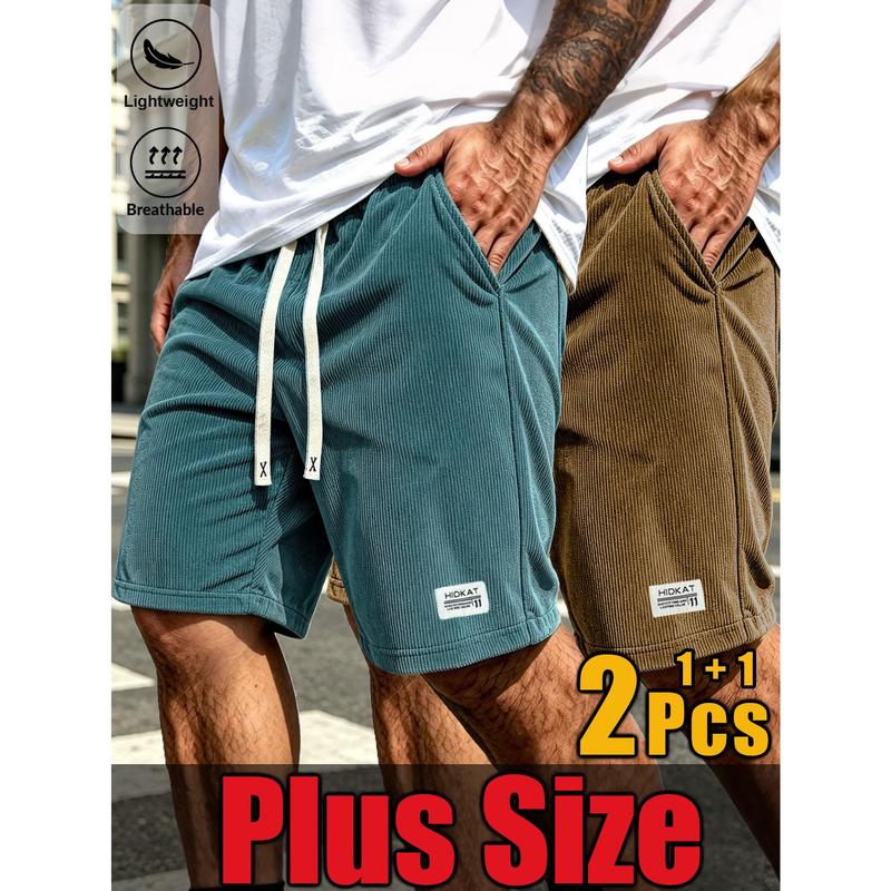 2PC Large Men's Corduroy Shorts | Ultra Lightweight and Breathable | Elastic Design | Loose Fit, Lightweight Summer Must-have, Suitable for Beach, Casual, and Daily Wear