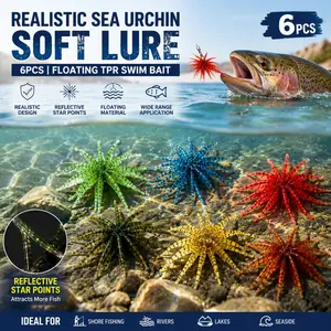 6pcs Realistic Sea Urchin Soft Lure, Reflective Star Points, Floating Tpr Swim Bait, Ideal for Shore Fishing, Trout, Rivers, Lakes, Seaside, Fishing Lures